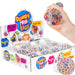 A box of Squishy Mesh Balls with a hand holding one of the colorful, translucent mesh stress balls against a white background.
