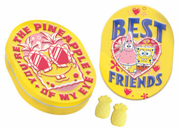 Who lives in the ocean, under the sea? Sponge BOB Square pants! These embossed metal tins are filled with sweet " your the pineapple of my eye" candy pineapples! BFF's Forever ;)