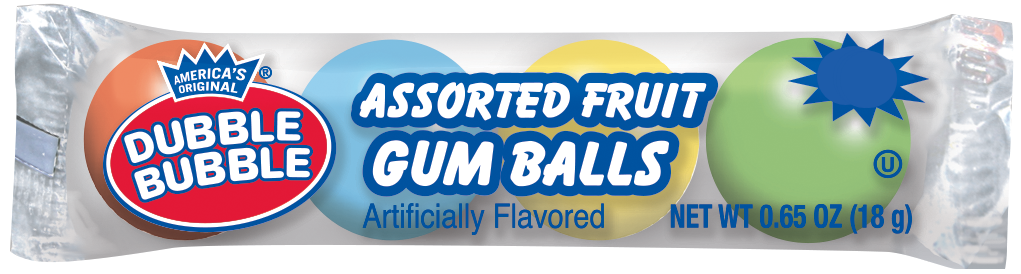 Dubble Bubble Assorted Fruit Gumball 4 Ball Tube 