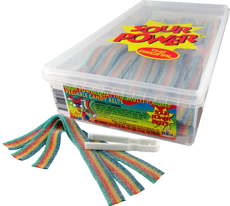 Sour Power Belts 150ct tub with tongs 4 flavor assorted quattro