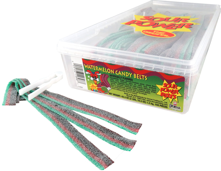 Sour Power Belts 150ct tub with tongs watermelon