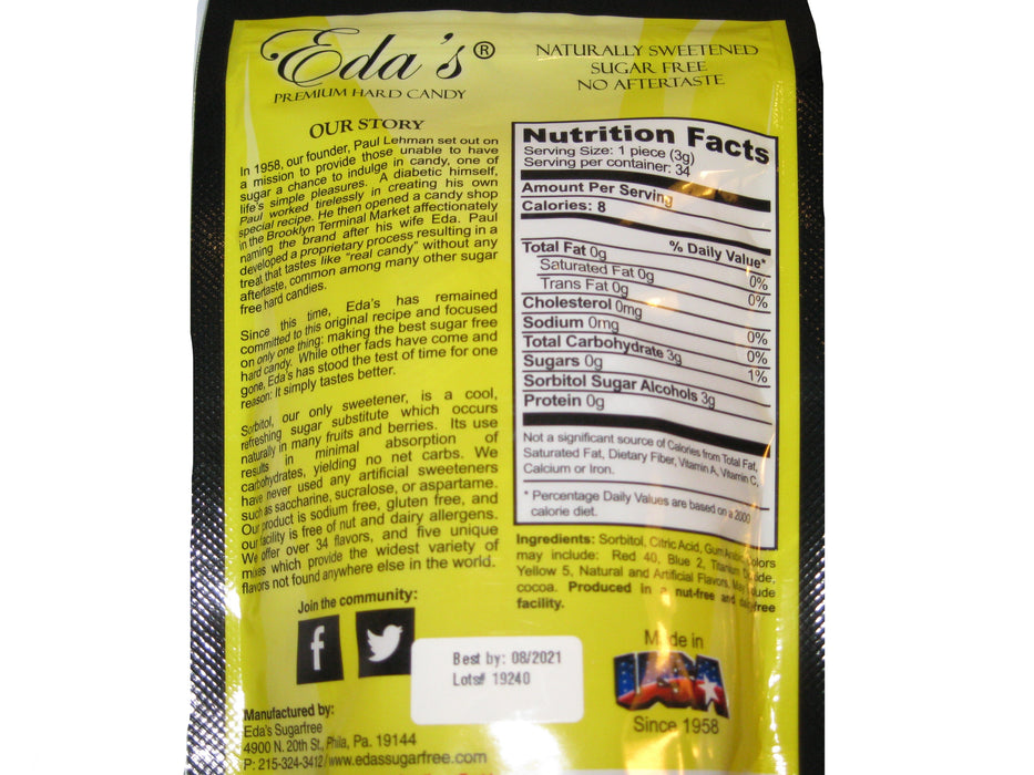 Eda's Premium Sugar Free Hard Candy Butterscotch 3.5oz bag