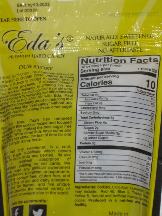 Eda's Premium Sugar Free Hard Candy Cherry 3.5oz Bag