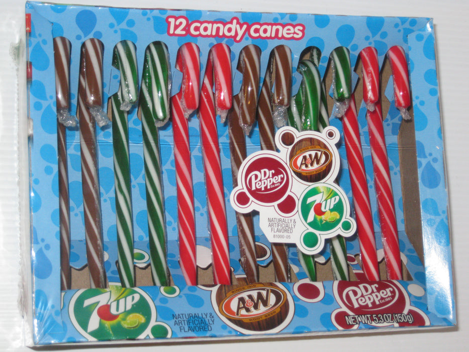 Dr Pepper, A&W Root Beer, and 7 UP Candy Canes 12ct box
