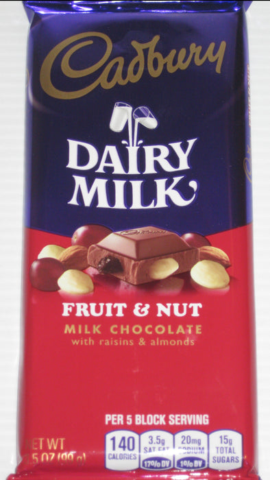 Cadbury Fruit & Nut Milk Chocolate 3.5oz bar