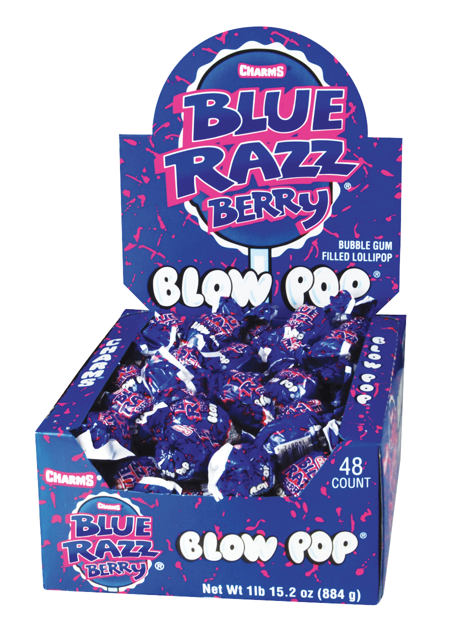 Charms Blow Pops Blue Raspberry .65oz pop or 48ct box