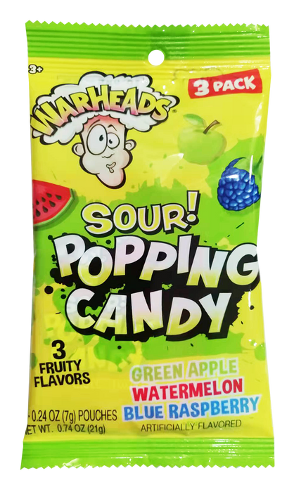 Warheads Sour Popping Candy 3pack assorted bag